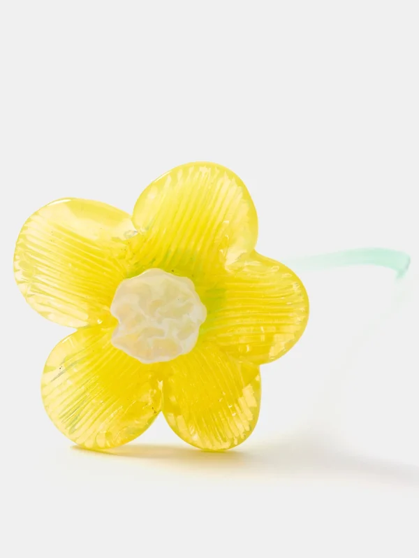 New HOFF MOUTHBLOWN CRYSTAL FLOWER YELLOW